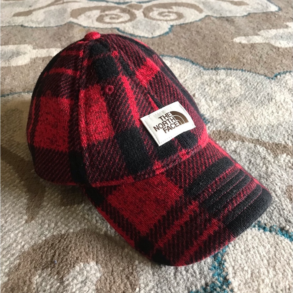 The North Face Red and Black Plaid Cap